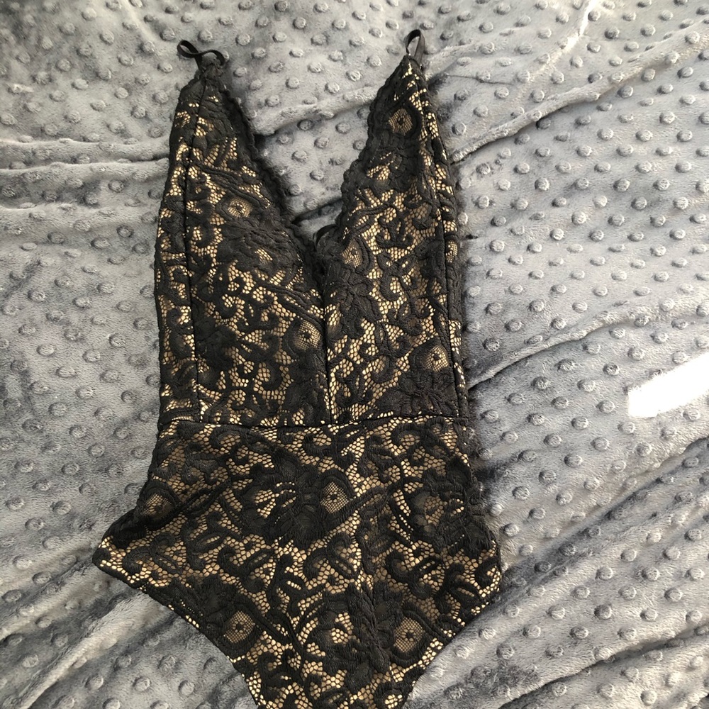 Windsor Black and Nude Lace Thong Bodysuit